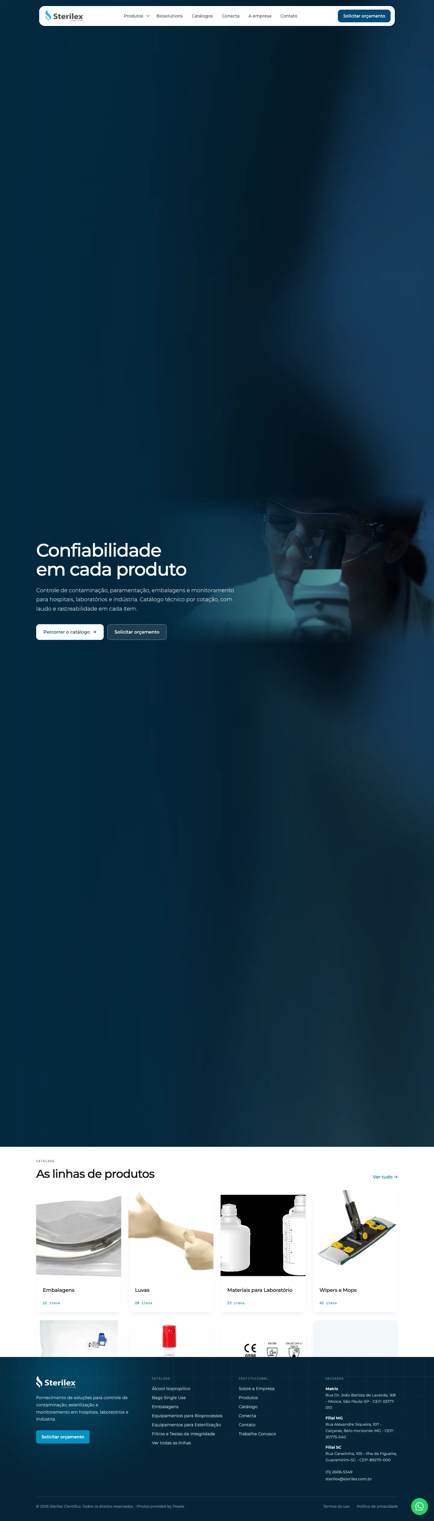 A home do site novo da Sterilex, no ar desde 13/10/2026